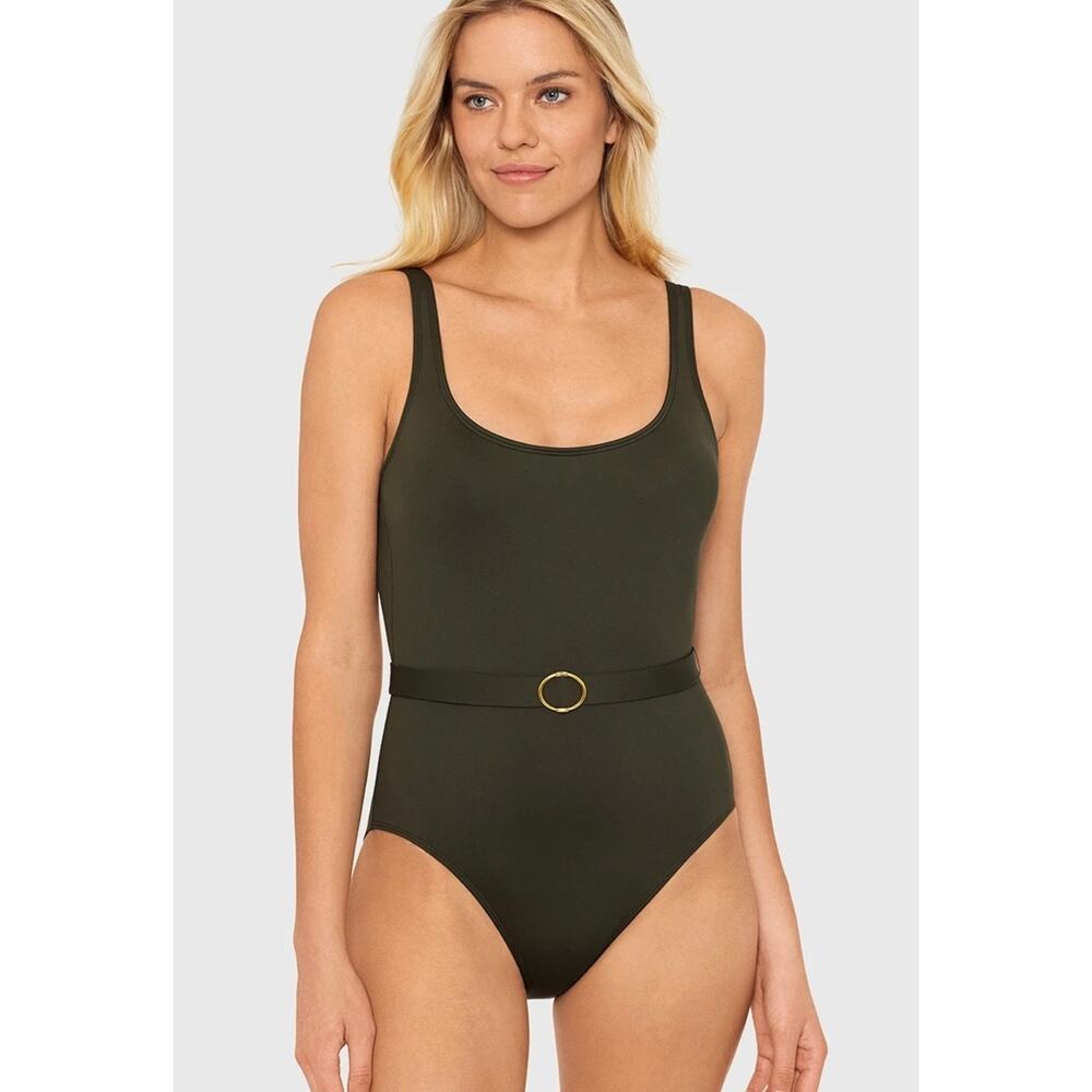 Lauren Ralph Lauren Beach Club Belted One Piece Swim Suit Olive 8